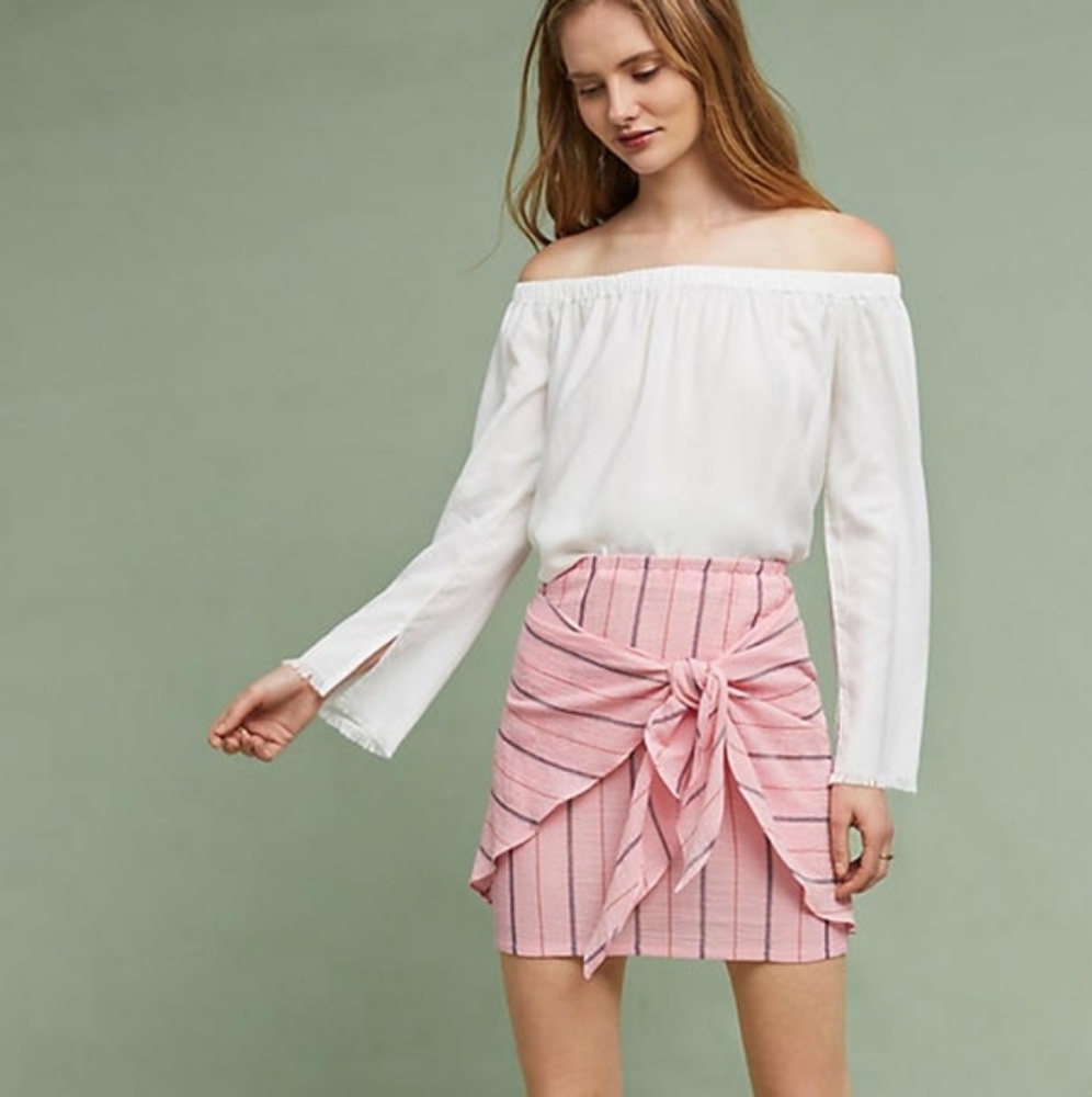 Anthro Holding Horses Pink Tie Striped Skirt